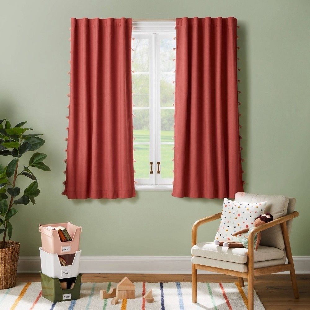 Pillowfort Kids Blackout Curtain Panel Rose Pink Tassel 42x63" Window